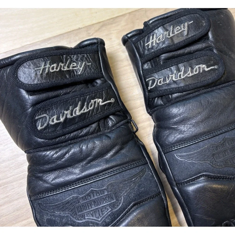 Harley Davidson Leather Motorcycle Gloves Black‎ Gauntlet Biker Moto Size XS